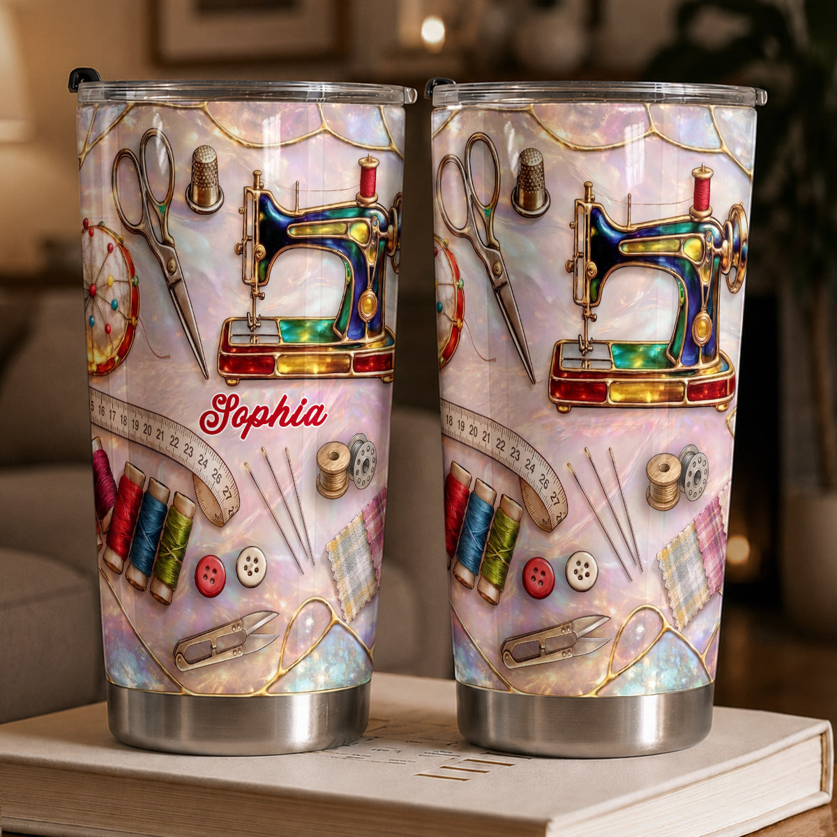 Sewing Lover 20 oz Tumbler Personalized Holographic Sewing Dreams