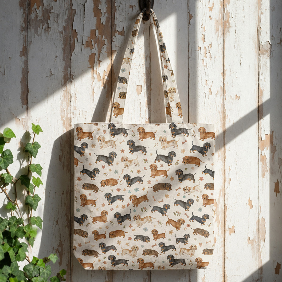 Dachshund Canvas Tote Bag Cozy Dachshund Companions