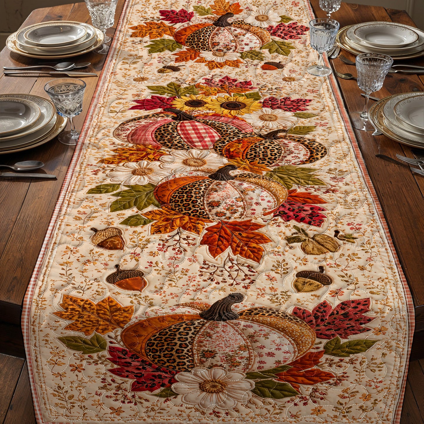 Fall Patchwork Pumpkin Harvest Quilted Table Runner