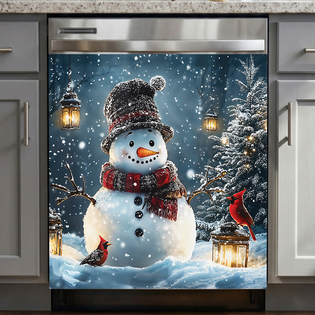 Christmas Magnetic Dishwasher Cover Snowman's Magical Winter Wonderland