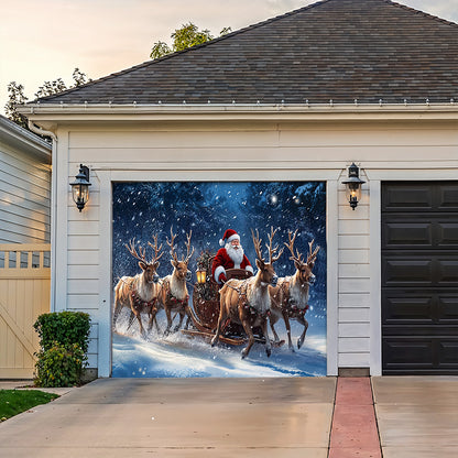 Christmas Garage Door Banner Decoration - Santa’s Magical Reindeer Sleigh Ride