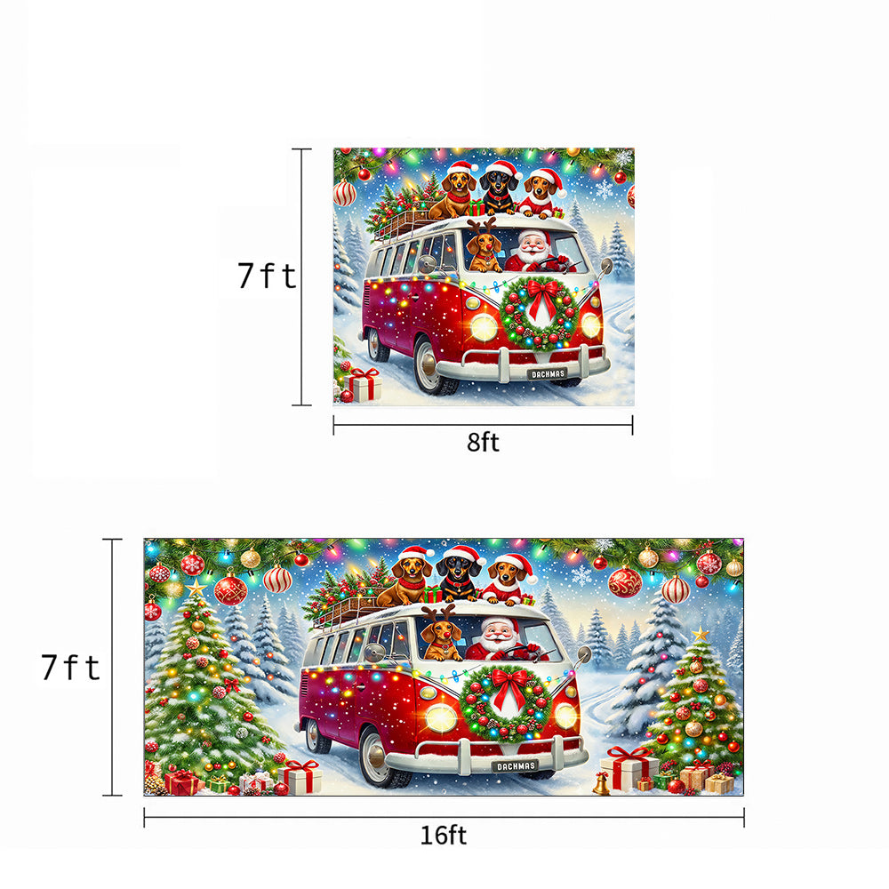 Christmas Garage Door Banner Decoration - Santa's Dachshund Christmas Road Trip