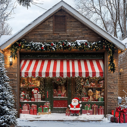 Christmas Garage Door Banner Decoration - Christmas Magic at the Window A Snowy Shopfront with Santa and Presents