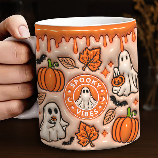 Spooky Vibes Autumn Ghost Ceramic Mug