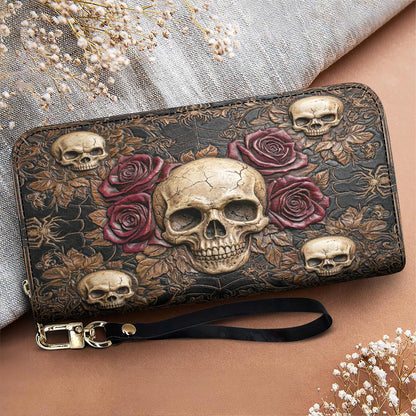 Skull Leather Wallet Gothic Skull Memento in Bloom