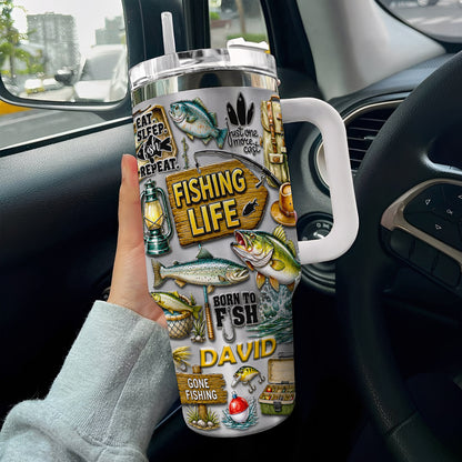 Personalized Fishing Tumbler 40 Oz with Handle – Fisherman Gift, Fishing Lover Travel Mug