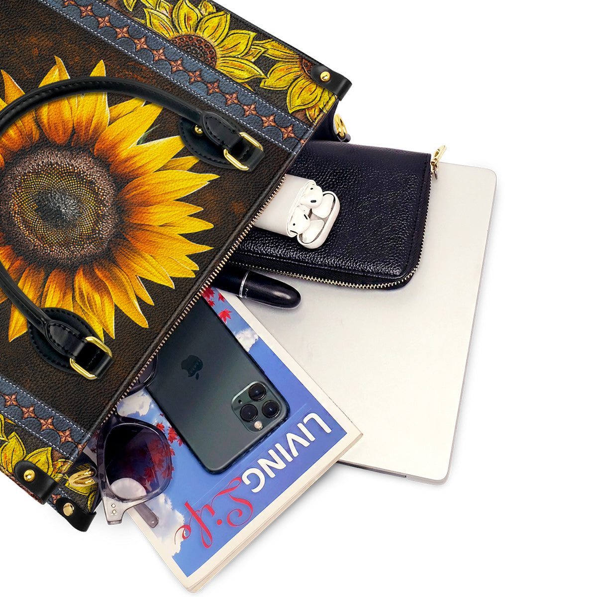 Sunflower Leather Handbag Golden Sunflower Glow