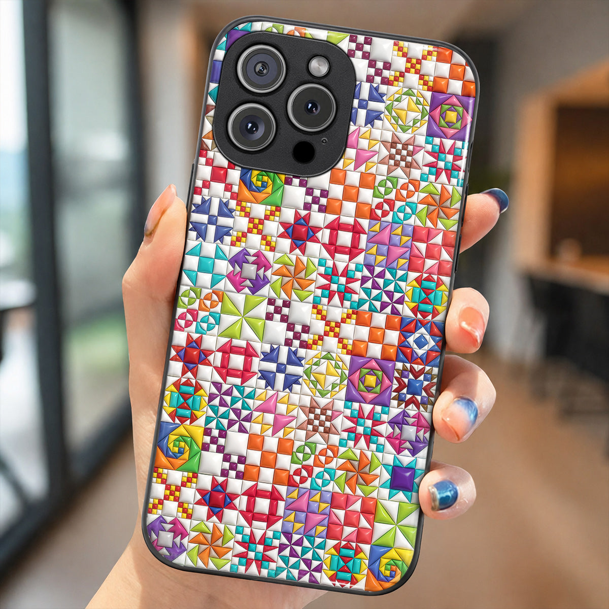 Sewing Lover Phone Case Colorful Quilt Blocks
