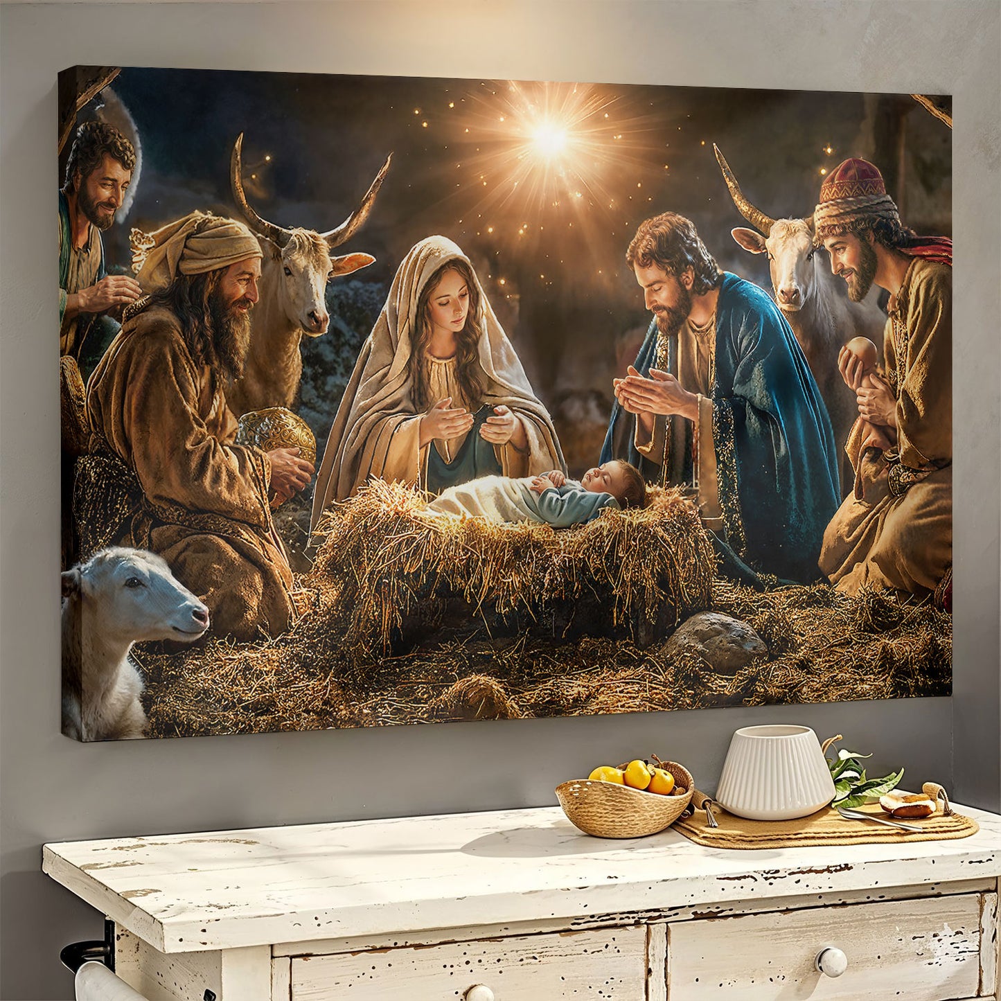 God Wooden-Framed Canvas Wall Art A Holy Night in Warm Light