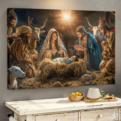 God Wooden-Framed Canvas Wall Art A Holy Night in Warm Light