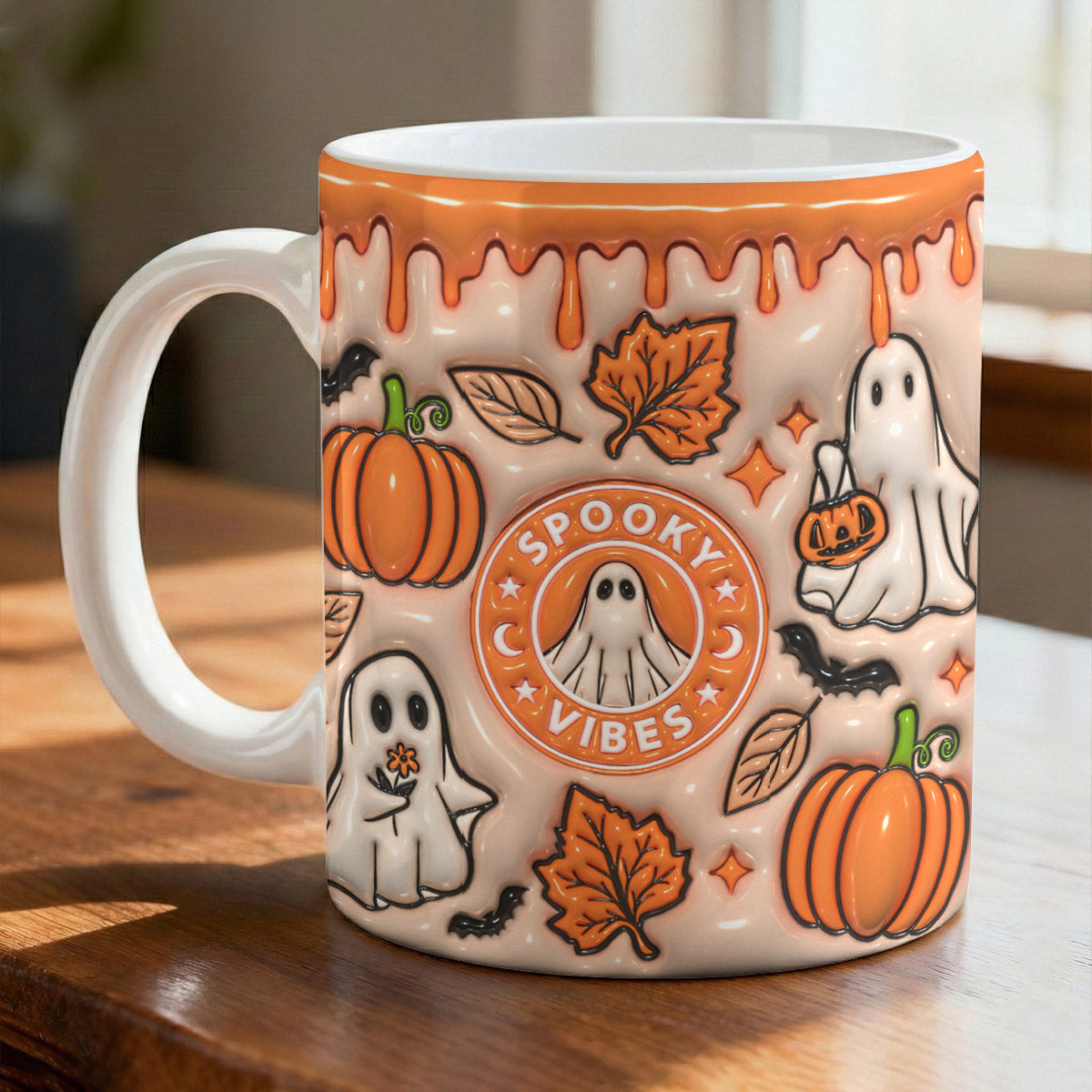 Spooky Vibes Autumn Ghost Ceramic Mug