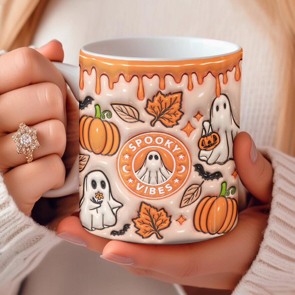 Spooky Vibes Autumn Ghost Ceramic Mug