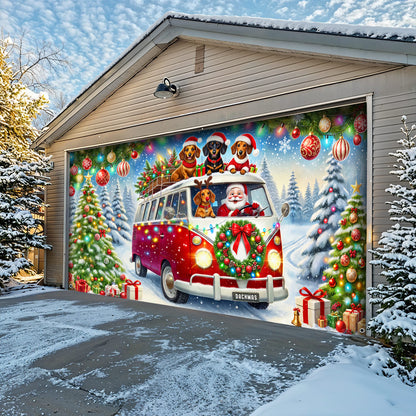 Christmas Garage Door Banner Decoration - Santa's Dachshund Christmas Road Trip