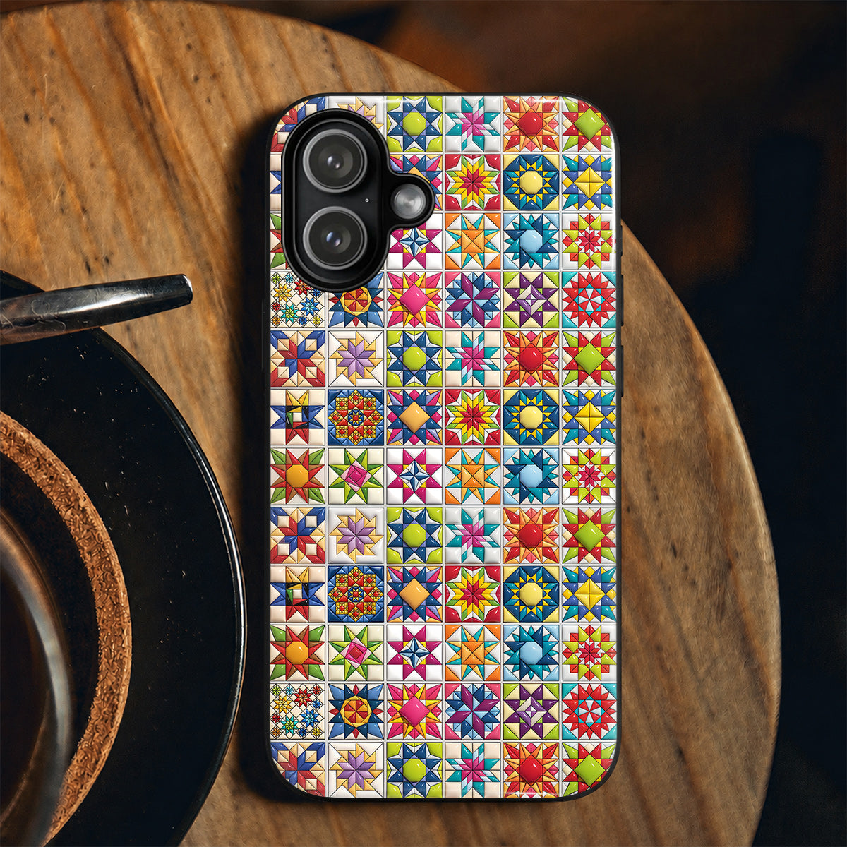 Sewing Lover Phone Case Colorful Star Quilt Blocks
