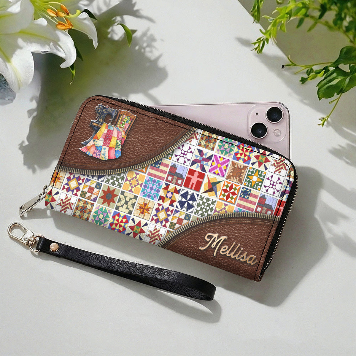 Sewing Lover Leather Wallet Personalized Quilt Blocks