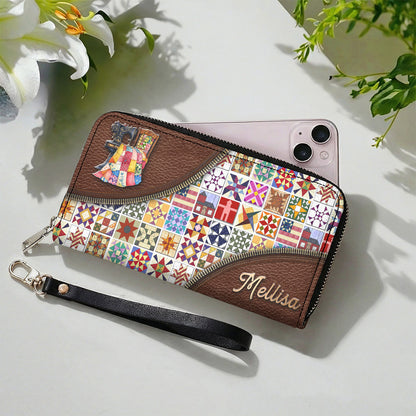 Sewing Lover Leather Wallet Personalized Quilt Blocks