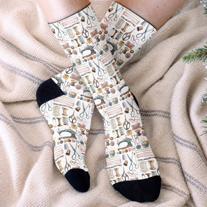 Sewing Lover Crew Socks Vintage Sewing Tools