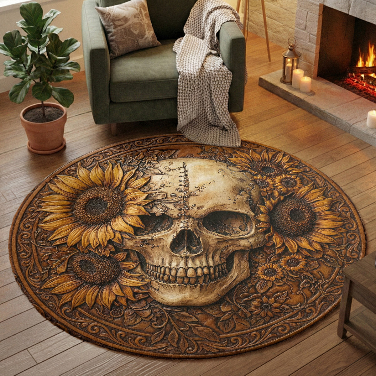 Gothic Round Rug Bloom Beyond the Bone Flat Print