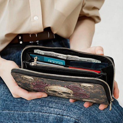 Skull Leather Wallet Gothic Skull Memento in Bloom