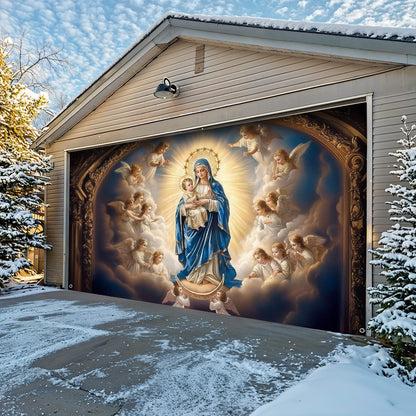 God Garage Door Banner Decoration -  Mary and the Child Jesus in Heavenly Radiance