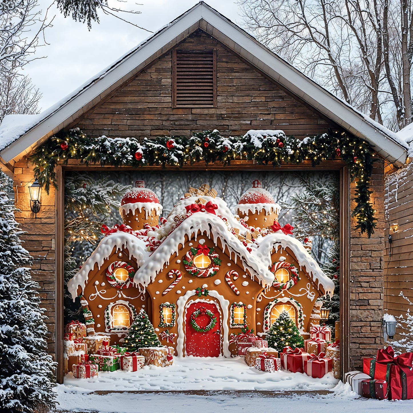 Christmas Garage Door Banner Decoration - Enchanted Gingerbread Wonderland