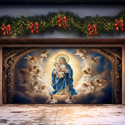 God Garage Door Banner Decoration -  Mary and the Child Jesus in Heavenly Radiance
