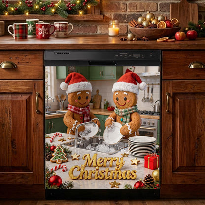 Christmas Magnetic Dishwasher Cover Gingerbread Christmas Kitchen Cheer