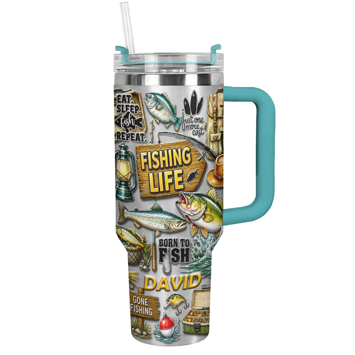 Personalized Fishing Tumbler 40 Oz with Handle – Fisherman Gift, Fishing Lover Travel Mug
