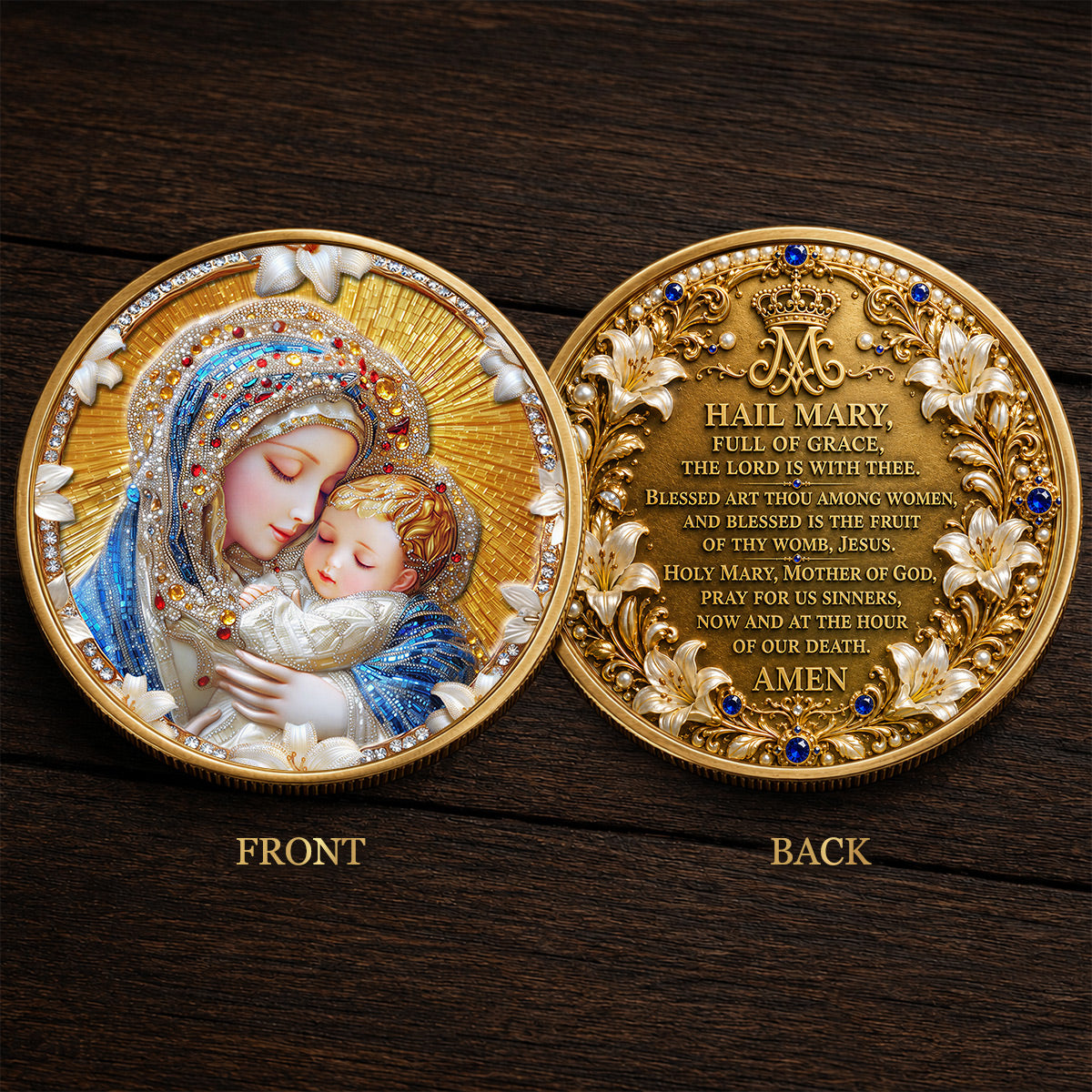 Our Lady of Grace Premium 3D Commemorative Coin – Hail Mary Prayer Keepsake