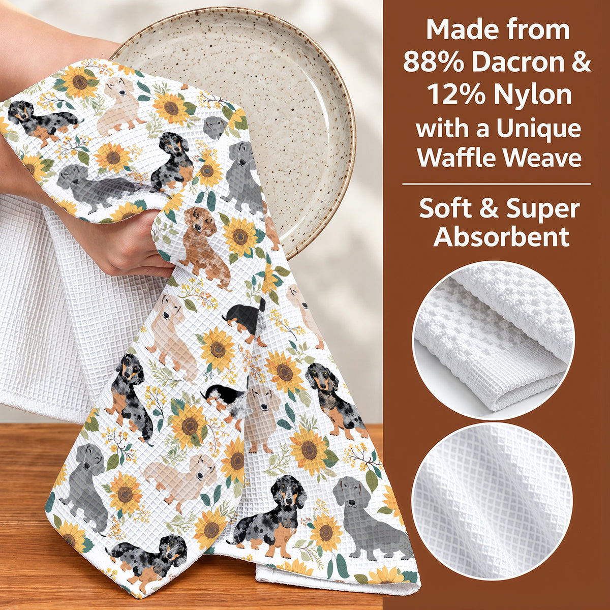 Dachshund Kitchen Towel Dachshunds Among Sunflowers