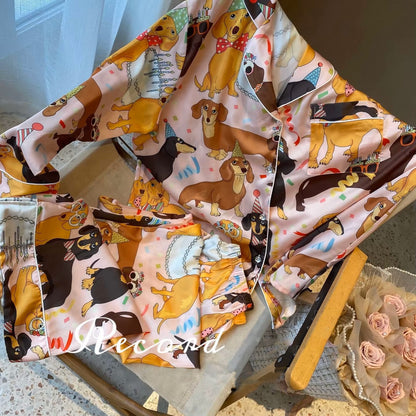 Dachshund Party Iced Silk Pajamas