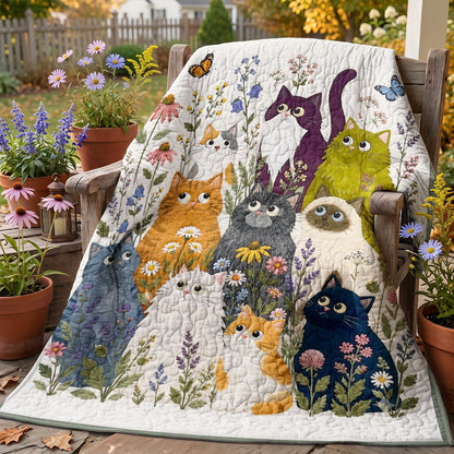 Cat Quilted Blanket Whimsical Garden Cats