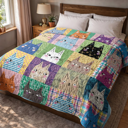 Cat Quilted Blanket Colorful Patchwork Cats