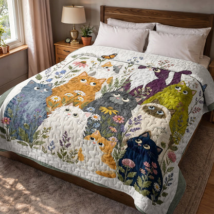 Cat Quilted Blanket Whimsical Garden Cats
