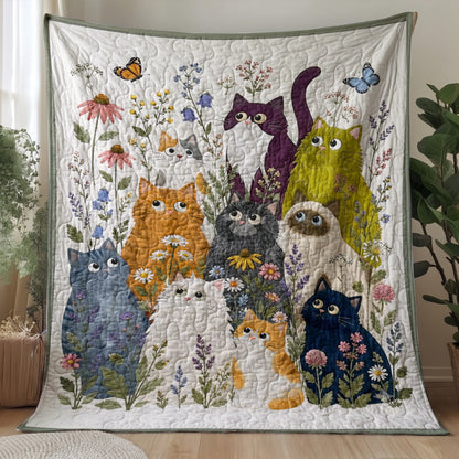Cat Quilted Blanket Whimsical Garden Cats