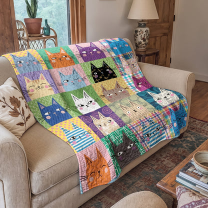 Cat Quilted Blanket Colorful Patchwork Cats