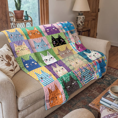 Cat Quilted Blanket Colorful Patchwork Cats
