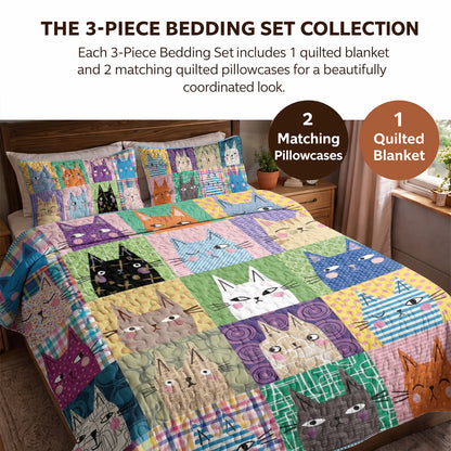 Cat Quilted Blanket Colorful Patchwork Cats