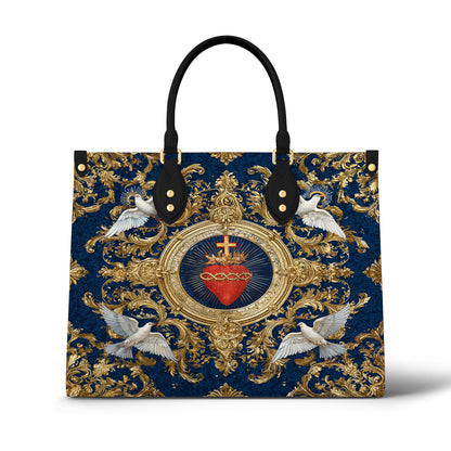 Christian Print Leather Handbag Sacred Heart Of Grace