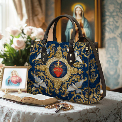 Christian Print Leather Handbag Sacred Heart Of Grace