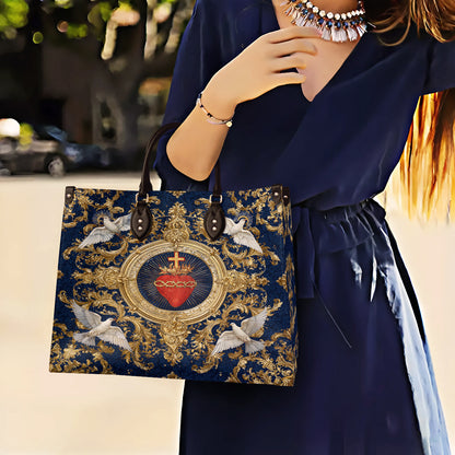 Christian Print Leather Handbag Sacred Heart Of Grace