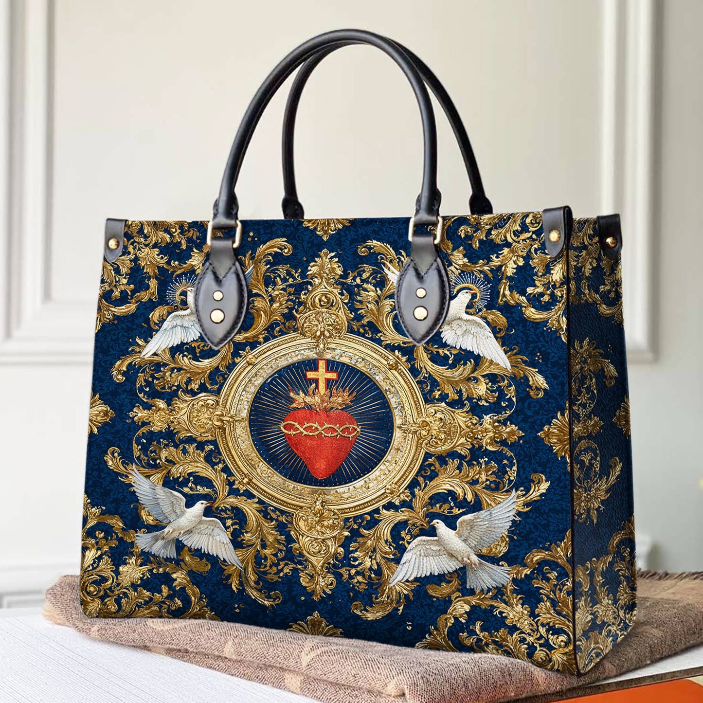 Christian Print Leather Handbag Sacred Heart Of Grace