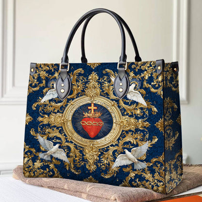 Christian Print Leather Handbag Sacred Heart Of Grace
