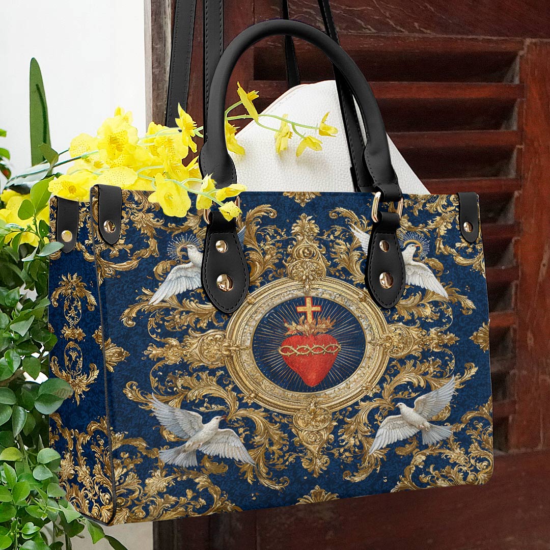 Christian Print Leather Handbag Sacred Heart Of Grace
