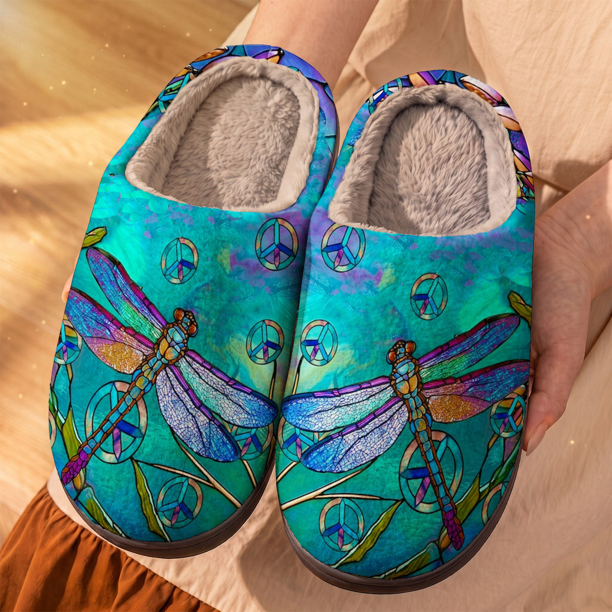 Hippie Dragonfly Fleece Lined Slippers