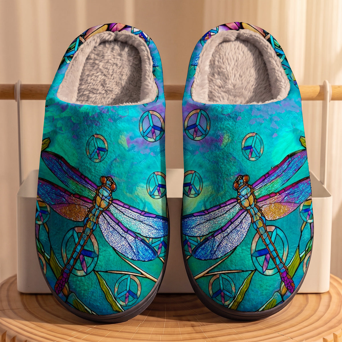 Hippie Dragonfly Fleece Lined Slippers