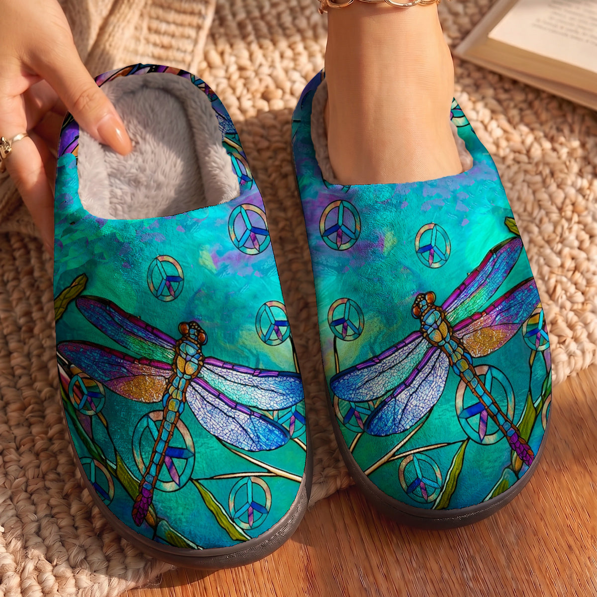 Hippie Dragonfly Fleece Lined Slippers