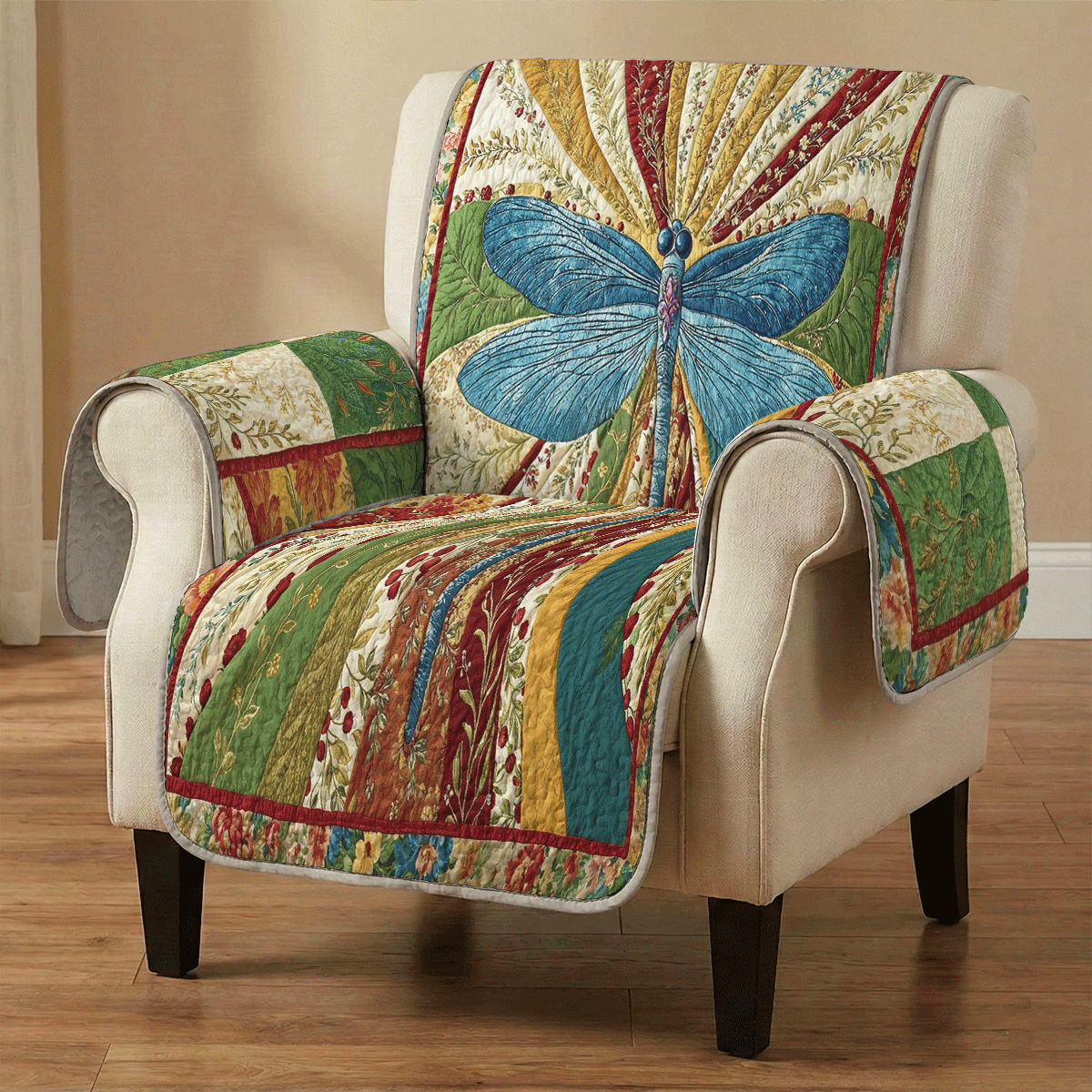 Dragonfly Quilted Sofa Cover Azure Radiant Wings