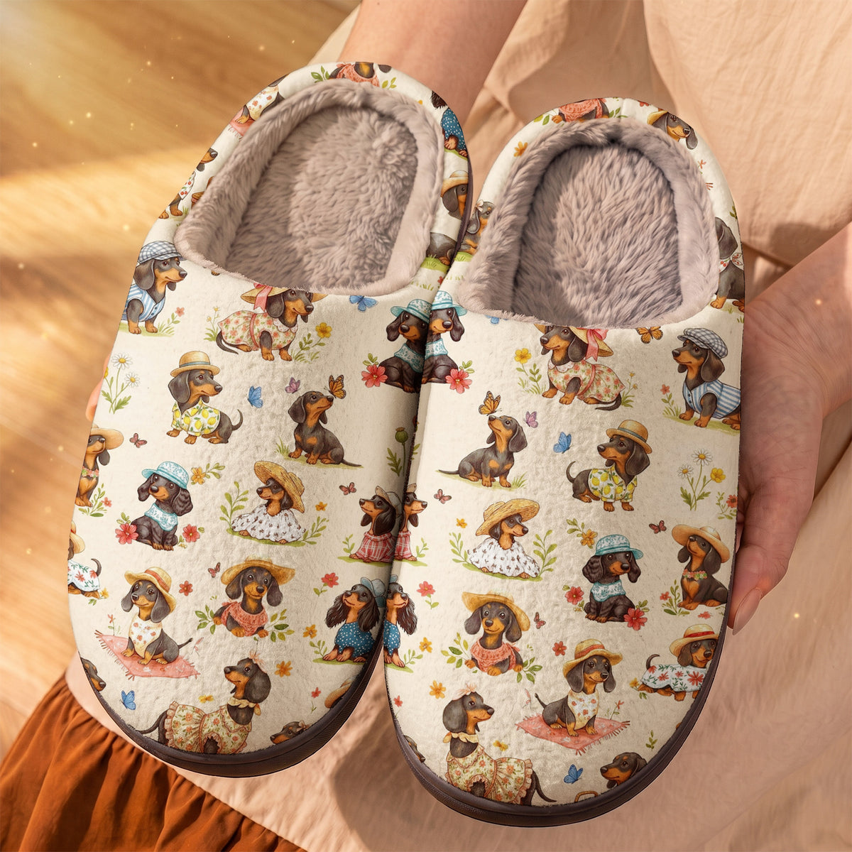 Dachshund Lady Fleece Lined Slippers