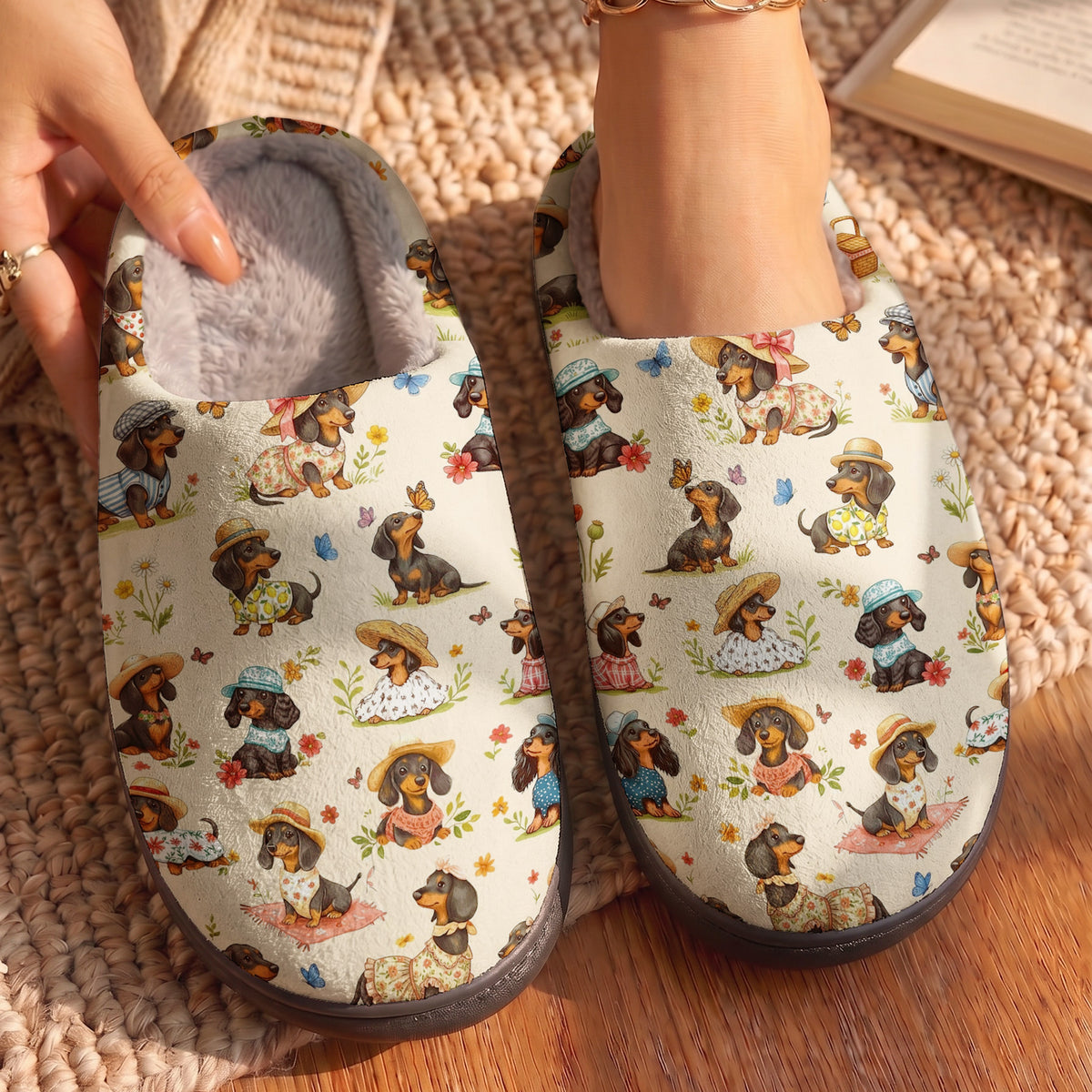 Dachshund Lady Fleece Lined Slippers